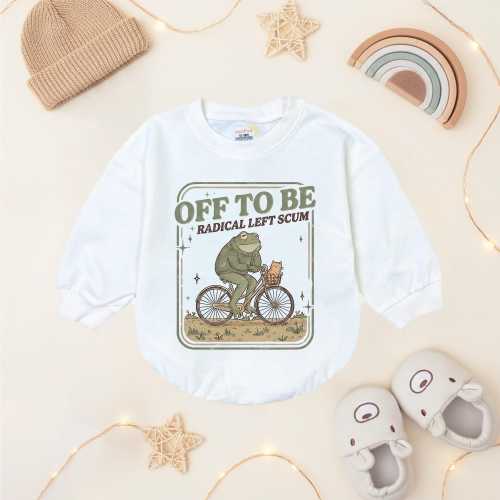 Radical Left Scum Frog Biking Baby Romper White Infant Sweatshirt Long Sleeve Oversized Pullover Newborn Baby Shower Gift Toddler Outfit