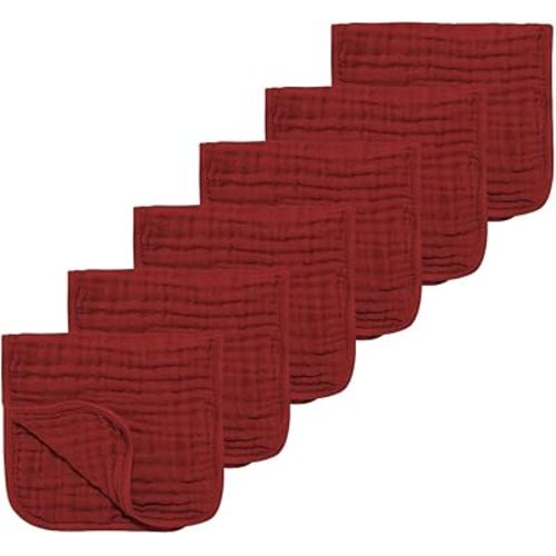 Muslin Solid Burp Cloths 100% Cotton Large 18''x10'' Extra Soft and Absorbent Multifunctional 6 Pack Baby Burping Cloth for Unisex Boys Girls (Red)