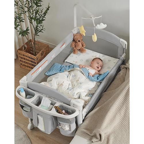 AirClub 4 in 1 Baby Bassinet Bedside Sleeper, Baby Bedside Crib 4 Functions, Bedside Sleeper, Bassinet Crib, Baby Playard, Changing Table for Newborn Baby