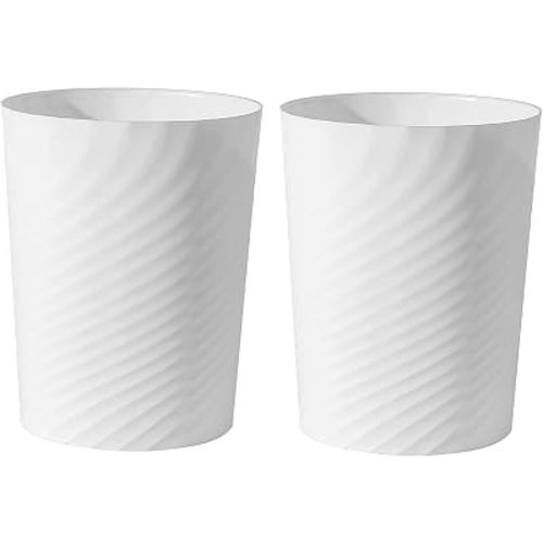Plastic Small Bathroom Trash Can Wastebasket Garbage Can, White, 2 Pack