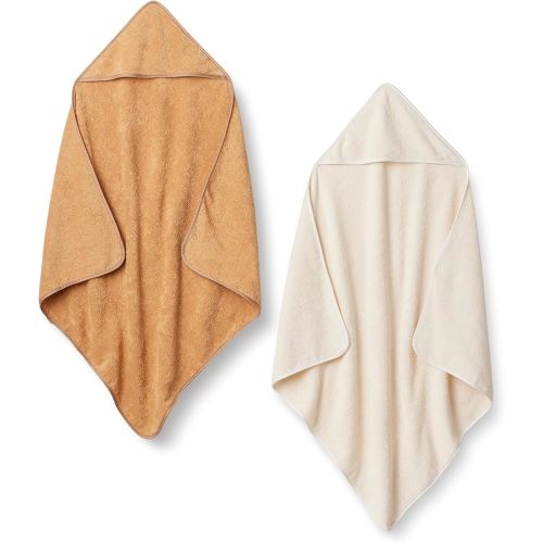 Amazon Essentials x Sofia Grainge Unisex Babies' Hooded Bath Towel, Pack of 2, Ivory/Light Camel, One Size