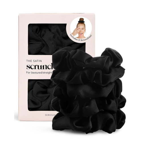 Kitsch Satin Hair Scrunchies, Black, 5 Pack