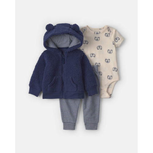 Baby Boy 3-Piece Bear Teddy Fleece Layering Set - Navy Blue/Cream | Carter's