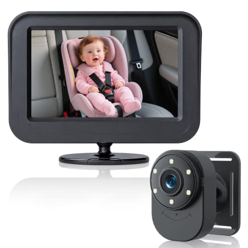 Baby Car Camera, 1080P Wired Car Baby Camera, Baby Monitor for Car | Clear Night Vision, Wide Angle, Baby Camera for Car, Baby Monitoring in Car, Stable Anti-Glare Display, Easy Install
