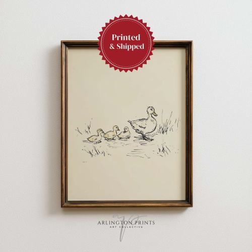 Vintage Duckling Print UNFRAMED, Baby Duck Nursery Wall Art, Farm Animal Illustration, Neutral Cottage Decor 6-591