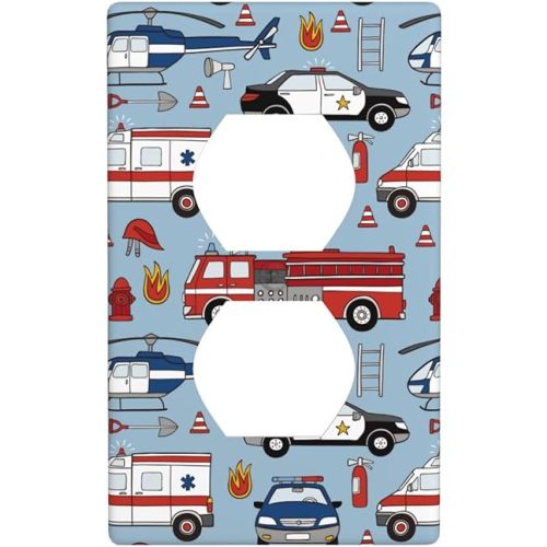 Police Car Fire Truck Car Wall Plates Switch Plate and Outlet Covers Decorative Duplex Wall Outlet Covers Electric Wall Plate Cover Plug Covers Outlet Light Switch Cover Plate 1-Gang Standard Size