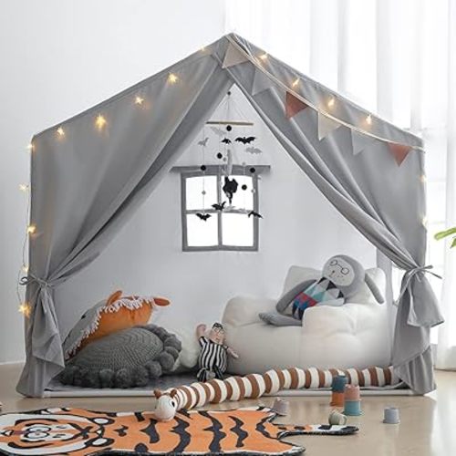 Kids Play Tent with Mat, Razee Large Playhouse Tent Indoor, Play House Kids Tent Castle for Girls Boys, Play Cottage (Grey)
