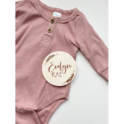 4" Baby Name Sign | Hello my name is | Personalized Baby Name Wood Circle Plaque | Newborn Photo Prop | Newborn Name Sign | Nursery Decor , Leaf