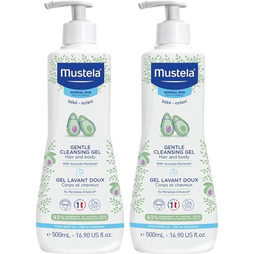 Mustela Baby Gentle Cleansing Gel - Baby Hair & Body Wash - with Natural Avocado fortified with Vitamin B5 - Biodegradable Formula & Tear-Free ââ‚¬â€œ 16.90 Fl Oz (Pack of 2)