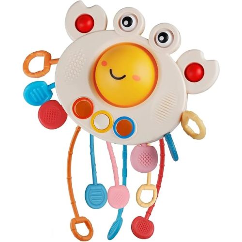 Yummy Baby Products Montessori Sensory Toy for Babies, Silicone Pull String Teething Toy, Perfect for Entertaining Baby While Developing Motor and Sensory Skills (Crab)