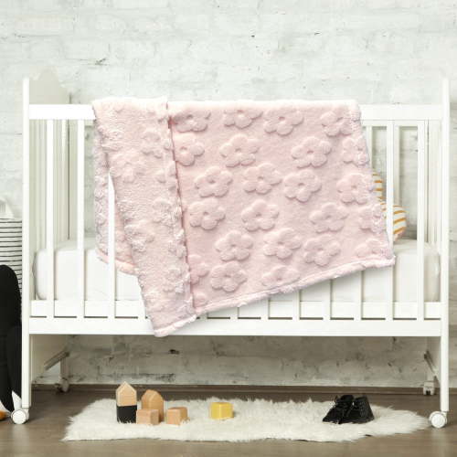 Pink Embossed Plush Receiving Blanket, Outtek