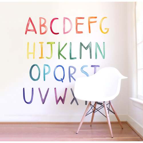 Watercolor Alphabet Uppercase • Rainbow • Peel-and-Stick Wall Decals