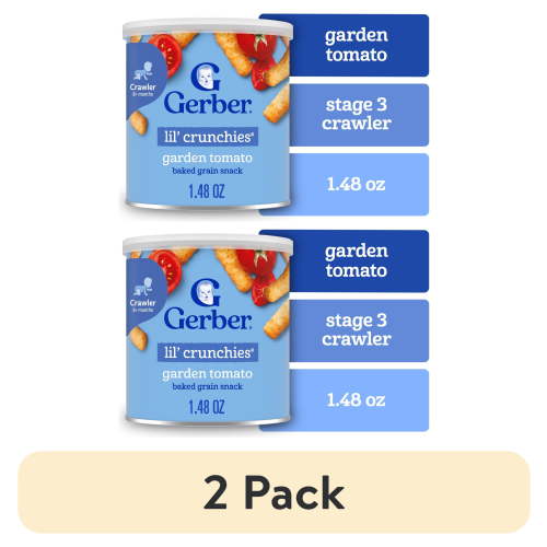 (2 pack) Gerber Snacks for Baby Lil Crunchies Garden Tomato Puffs, 1.48 oz Canister