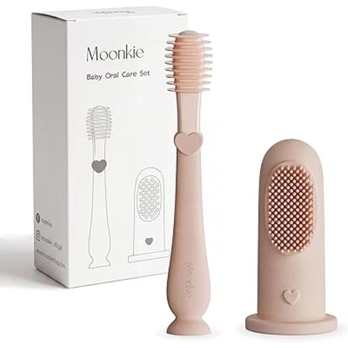 Moonkie Baby Finger Toothbrush Tongue Oral Cleaner Kit for 3 Months +, 2 Pcs (Blush)