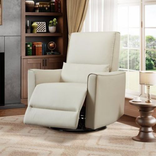 Swivel Rocking Recliner Chair, Manual Leather Recliner Glider with Lumbar Support & Padded Armrest, Comfortable Rocker Nursery Single Sofa