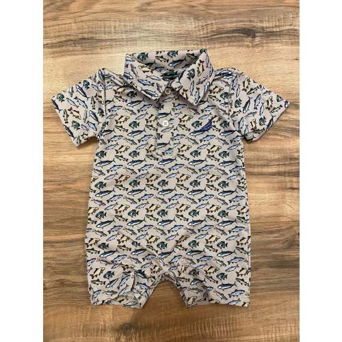 Performance Fish Print Baby Romper – Short Sleeve Collared One-Piece