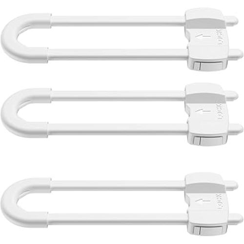 LRANFOW U-Shaped Baby Proof Cabinet Locks No Drilling Required, Adjustable Child Safety Latches for Cabinets Drawers Kitchen Doors, 3 Pack White