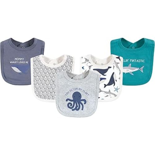 Touched by Nature Baberos unisex de algodón orgánico para bebé, Mystic Sea, talla única
