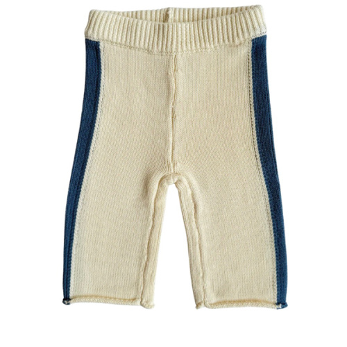 Knit Striped Pants  - Cream & Denim Blue