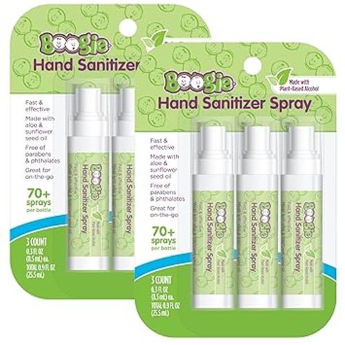Boogie Kids Hand Sanitizer Spray for Babies &Toddlers, Great for Diaper Bags and Backpacks, Plant Based Alcohol, Made With Aloe & Sunflower Seed Oil, 3 Count (Pack of 2)