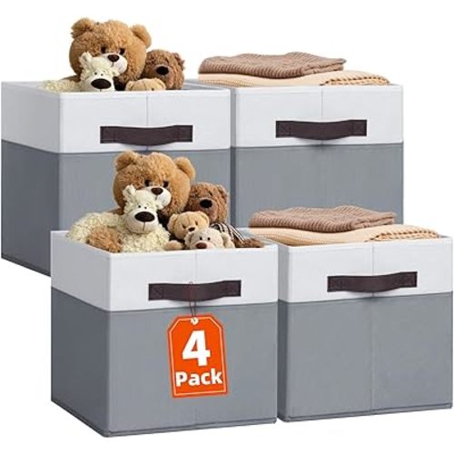 Criusia Fabric Storage Cubes - 11 Inch Collapsible Storage Bins 4 Pack - Clothes Organizer Bins for Closet, Shelves, Cube Organizer/Home Organization and Storage Baskets for Organizing Toys Blanket
