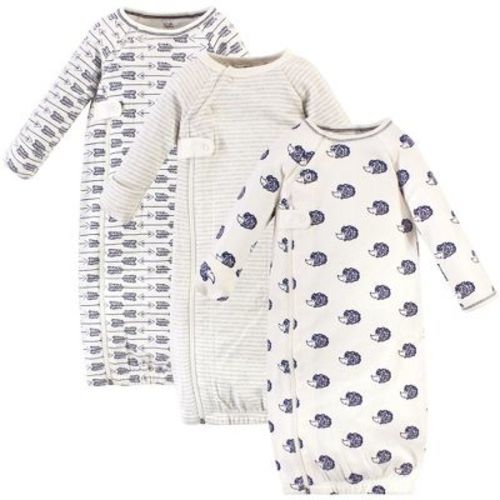 Touched by Nature Baby Boys Organic Cotton Zipper Long-Sleeve Gowns 3pk, Blue Hedgehog, 0-6 Months