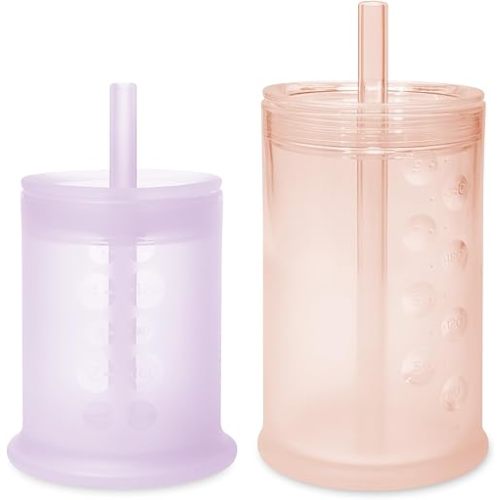 Olababy Silicone Training Cup with Straw Lid Bundle 5oz Lilac + 9oz Coral