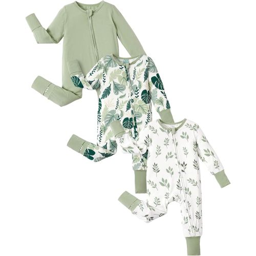 PATPAT Baby Footies Boys Girls - Bamboo Viscose - Zipper & Non-Slip Soles Romper Mitten - Footed & Footless Infant Clothes