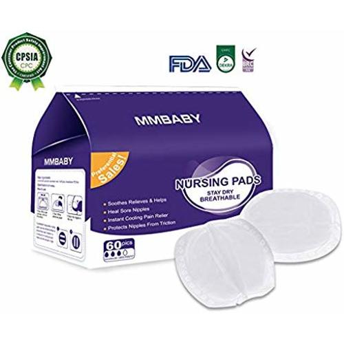 MMBABY Nursing Pads,1 Packs of 60 Stay Dry Disposable Breast Pads, Excellent Absorbency, Leak Protection, Double Adhesive Keeps Pads in Place