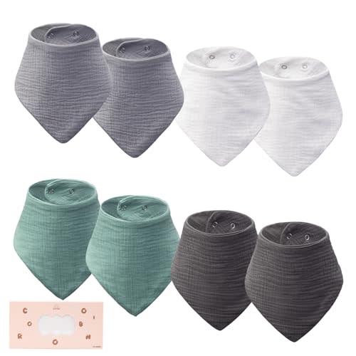 COOROBIN Baby Bibs 8-Pack - Adjustable Cotton Drool Bibs, Waterproof & Absorbent for Newborn to Toddler, Unisex Boys & Girls