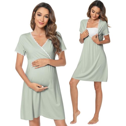 WiWi Soft Viscose from Bamboo 3 in 1 Maternity/Delivery/Nursing Labor Nightgowns Breastfeeding Sleep Shirt Gowns S-XXL