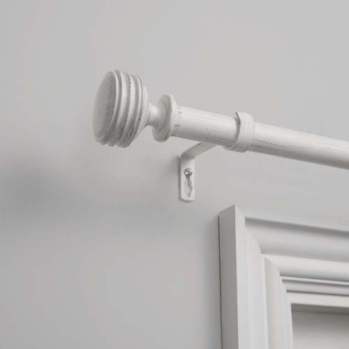 Exclusive Home Duke 1" Curtain Rod and Finial Set, Distressed White, Adjustable 36"-72"