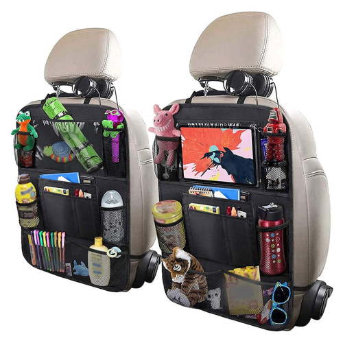 YMWVH Two Car Backseat Organizer Rear Seat Storage Bags with Nine Storage Pockets, Black - Suitable for Children & Adults on Trips