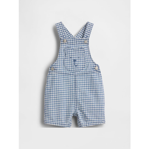 Baby Gingham Denim Bear Pocket Shortalls | 3-6M