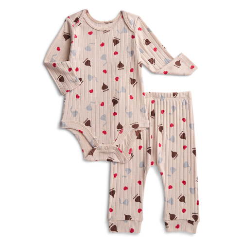 Hershey Kisses Baby Girls Valentine's Day Long Sleeve Bodysuit with Matching Joggers, 2-Piece Set, Sizes Newborn-12M