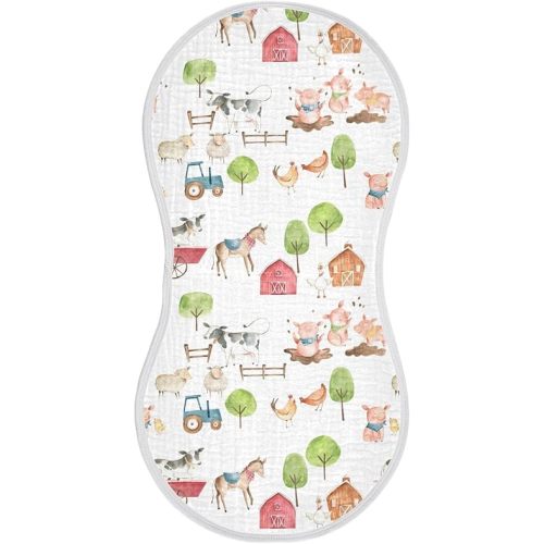 vvfelixl Watercolor Farm Animals Burp Cloths for Baby Boy Girls Baby Washcloths Burp Rags 1 Pack White