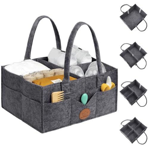 KeaBabies Baby Diaper Caddy Organizer with Handle, Portable (Mystic Gray) | Baby Car Organizers and Storage for Nursery, Changing Table, Large Shower Gift Basket for New Mom Gifts & Boy Girl Registry