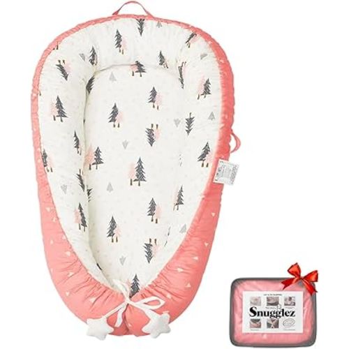 Baby Lounger 0-24 Months, Breathable Baby Nest Lounger with Washable Cover, Adjustable Infant Lounger for Home and Travel, Reversible Newborn Lounger for Tummy time, Newborn Babies Essentials (Pink)