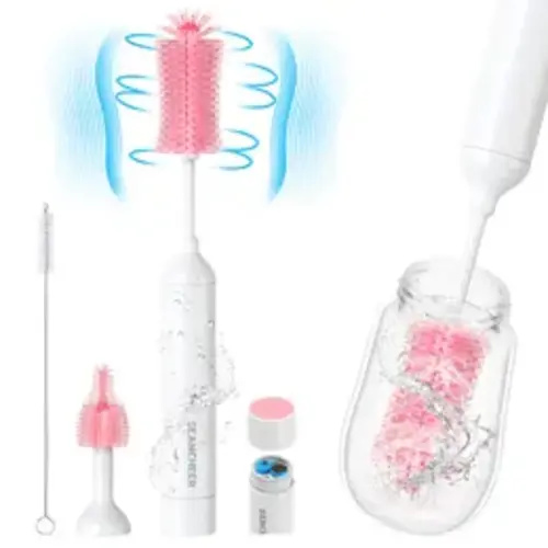 SEANCHEER S02 Electric Bottle Brush Set, Portable Baby Bottle Brush Cleaner, AA Battery-Powered & IPX7 Waterproof, with Silicone Bottle/Nipple/Straw Brush, for Home & Travel Gifts Bottlewasher Newborn Infant - TikTok Shop