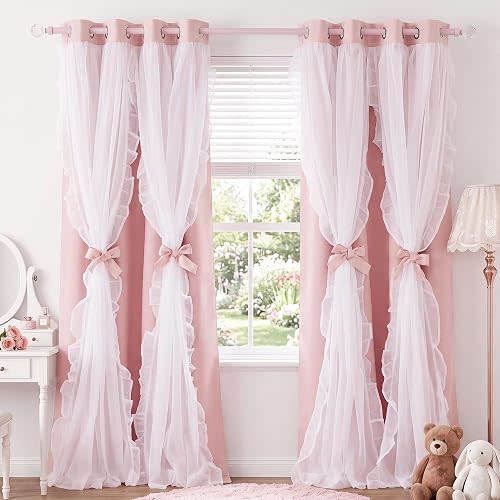 PONY DANCE Pink Blackout Curtains for Nursery/Girls Bedroom, 2 Panels