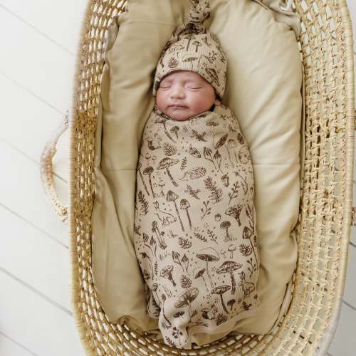 Organic Swaddle Blanket & Hat - Woodland
