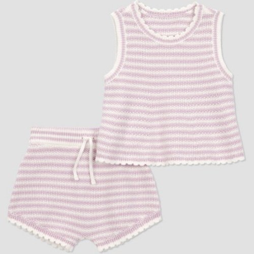 Carter's Just One You® Baby Girls' 2pc Striped Sweater Tank and Shorts Set - Purple 6M