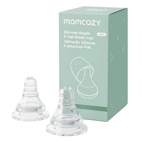 Momcozy Soft Baby Nipple Premium Natural Flow Silicone for Narrow-Neck Bottles, BPA-Free, Perfectly Compatible with Momcozy Breast Milk Cooler (Pack of 2) (Medium)