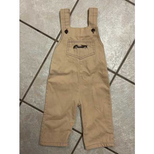Vintage Tan Baby Overalls - 18 Months Suspender Style Infant Outfit