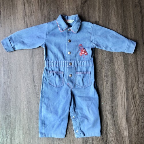 Vintage Healthtex Jumpsuit Toddler 24M Blue 70s Retro Embroidered Romper