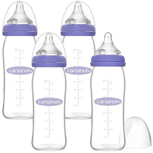 Lansinoh Glass Baby Bottles for Breastfeeding Babies, 8 Ounce (Pack of 4)