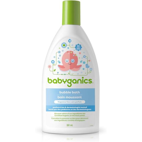 Babyganics Bubble Bath, Fragrance Free Baby Bubble Bath Formula Made with Plant-Derived & Non-Allergenic Ingredients, Use as Both Baby Shampoo & Body Wash, Tear Free, 591 ml Bottle, Packaging May Vary