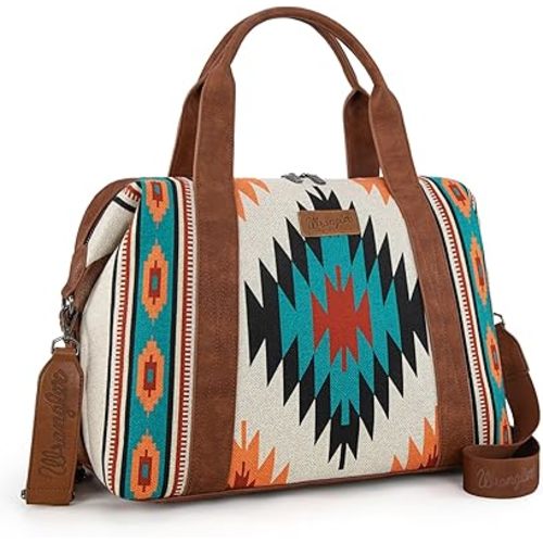 Wrangler Duffel Bag for Women Large Travel Weekender Bag Designer Aztec Carry On Bags, Beige