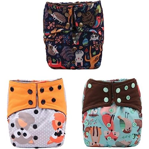 AIll in One Night AIO Cloth Diaper Nappy Sewn in Insert Reusable Washable (Animal Pack)