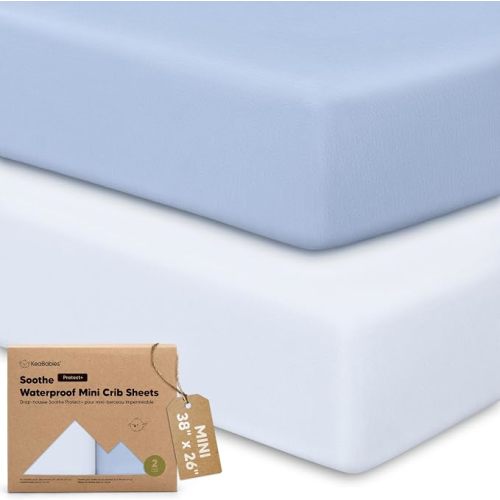 2 Pack and Play Sheets, Waterproof Mini Crib Sheet Fitted 38x26 (Blue Flax)
